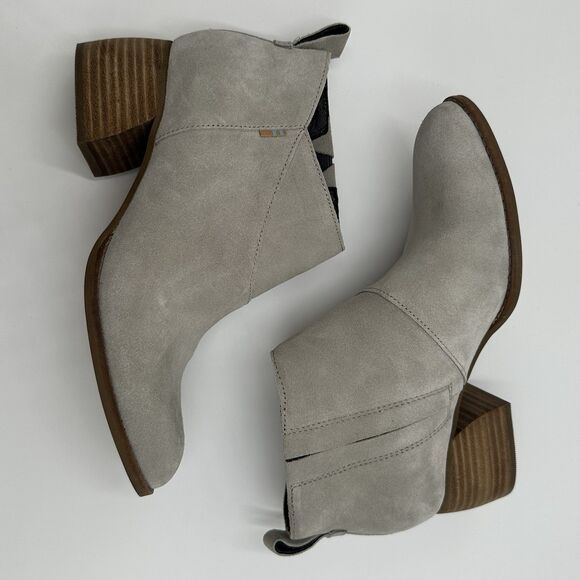 TOMS Leilani Drizzle Grey Suede Ankle Boots Women's Size 7 Western Chunky Heel - Picture 6 of 14